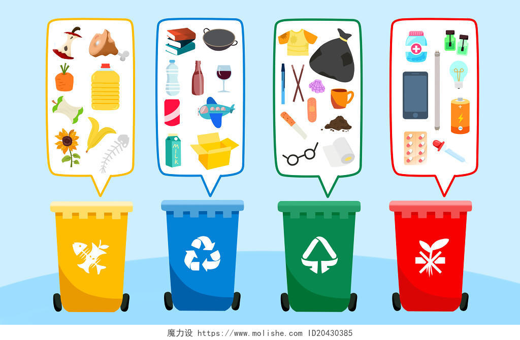 彩色卡通手绘公益环保垃圾分类绿色主题原创插画海报环境保护
